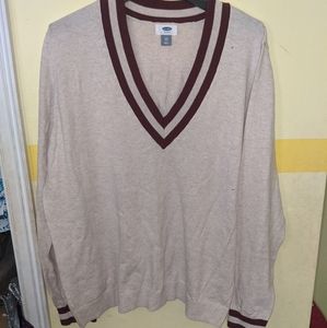 Tan and burgundy varsity style sweater